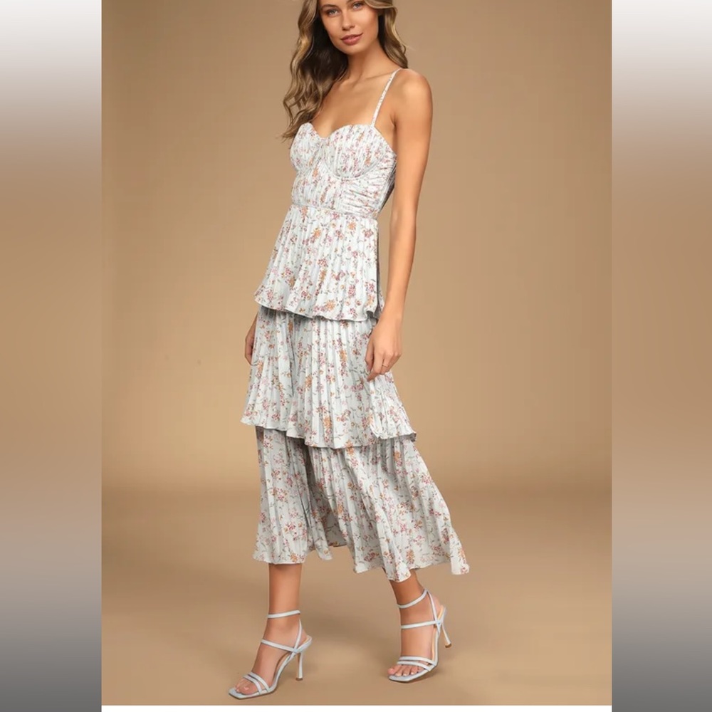 Lulus Cascading Floral Bustier Midi Dress